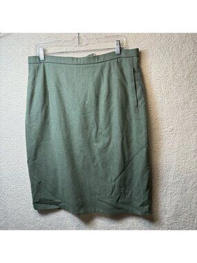 Pendleton Green Wool Pencil Skirt Size 16 Petite Made In USA